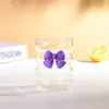 Taza de Agua para Mujeres, Vidrio de Borosilicato Alto, Diseño Transparente de Oruga con Tapa y Popote, Anillo de Leche con Lazo, Taza Portátil para Beber