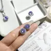 Collar con Colgante de Zirconio Octogonal Morado de Litio Corte Rosa Milenio Anillo Abierto de Lujo Ligero Pendientes de Botón