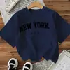 Camiseta Térmica Feminina Transfronteiriça, Estilo Europeu e Americano, Camiseta Feminina de Manga Curta com Estampa de Letras New York Aliexpress Amazon