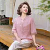 Nuevo Conjunto de Verano Estilo Chino para Mujeres de Mediana Edad y Mayores 2026 Verano Top Bordado de Manga Corta y Elegante Camisa Conjunto de Dos Piezas