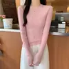 Top base canelado com babados, juvenil e rejuvenescedor, para mulheres, suéter de tricô elegante para outono, gola redonda, caimento justo