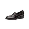 Mocasines de cuero elegantes y profesionales para ir al trabajo con hebilla, estilo JK, colección otoño 2026, tacón medio grueso, piel de vaca, punta redonda, zapatos de cuero genuino