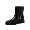 Botas Chelsea de piel de vaca de color estilo europeo y americano, botas cortas de cuero con hebilla de cinturón y tacón medio grueso de invierno 2024 para mujer, talla grande 42