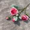 Rosa artificial de 4 cabezas para decoración del hogar, boda, auditorio, arreglo floral, ramo de flores artificiales.