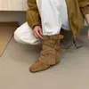 Botas de Caballero Maillard Retro 2026, Botines para Mujer con Aumento Interno de Altura, Punta Cuadrada, Hebilla de Cinturón Botas Vaqueras