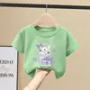 Roupa Infantil Feminina Verão 2026 Estilo Cartoon Nova Elegante Manga Curta 100% Algodão Puro Camiseta Infantil Feminina Manga Meia-Manga Roupa de Verão
