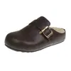 Pantuflas de algodón para mujer para exteriores con hebilla, Zapatos slip-on de cuero de suela gruesa 2026, Medias pantuflas de felpa de otoño al por mayor
