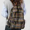 Yx Mochila Escolar Xadrez de Lã Retrô Feminina 2026 Outono e Inverno Novo Estilo Mochila Diária para Viagem Mochila para Alunos do Ensino Médio e Universitário