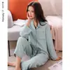 Pijama para Mujer Primavera y Verano 100% Algodón Manga Larga Ropa de Casa Traje Delgado de Algodón para Primavera y Otoño