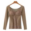 Nova blusa térmica de veludo de renda com almofada no peito forrada de lã espessada sem costura de manga comprida camisa de fundo térmico
