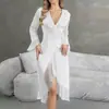 Elegante Camisola Longa com Decote em V, Babados e Lantejoulas para Mulheres, Várias Cores Disponíveis, Roupa de Casa Sedosa, Fonte de Comércio Exterior 812