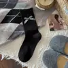 Calcetines Nuevos de Otoño e Invierno para Mujer Calcetines con Lazo Grande Calcetines de Canalé de Color Sólido a Media Pantorrilla Sin Costuras Versátiles Estilo Coreano Calcetines Grises
