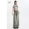 Jeans de Pierna Ancha Lavados Vintage Estilo Americano para Mujer Verano 2025 Nuevos de Cintura Alta Sueltos Rectos Pantalones Mopa