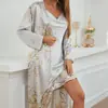 Camisola de Mujer para Todas las Estaciones Ropa de Casa Camisón con Lazo Conjunto de Dos Piezas Ropa Exterior Delgada Conjunto de Pijama de Longitud Media