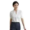 Nueva camisa blanca de satén con cuello en V de alta gama para otoño para mujer, elegante camisa interior para traje, top profesional de manga larga estilo francés