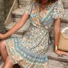 Bai Fen Zhi YiAmazon Transfronteiriço Europeu e Americano Comércio Exterior Estilo Étnico Geométrico Floral Estampado Vestido de Peça Única
