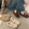 Primer encuentro: Zapatos Mary Jane de Punta Redonda con Forro de Felpa y Textura Esponjosa para Mujer, Zapatos Planos de Algodón para Exterior de Invierno