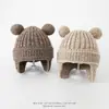 Gorro protector de orejas para niños con orejas de oso lindo estilo coreano, gorro cálido de rayas verticales para otoño e invierno, gorro protector de orejas tipo pullover unisex para bebé