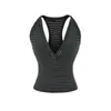 Camiseta sin mangas de tirantes finos con escote en V pronunciado para el verano, estilo 'Hot Girl', 2026, estilo francés, abotonada, entallada a la cintura, corta, top de yoga