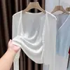 Cárdigan de punto de seda helada de temperamento de alta clase con protección solar para mujer, para usar en verano con vestido camisola, chal exterior, cobertura de gasa fina con cuello en V