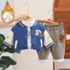 Traje de Terciopelo para Niño Invierno Engrosado 2024 Nuevo Invierno Infantil Estilo Occidental Bebé Casual Traje de Béisbol Conjunto de Tres Piezas