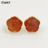 Pendientes con Textura Flor de Rosa Tridimensional Tallada Piedra Preciosa Cristal Rosa Ojo de Tigre Chapado en Oro de 18 Quilates para Accesorios de Mujer