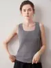 Isso é tão confortável! Suéter de cashmere puro, gola quadrada feminina, sem mangas, colete de tricô, top básico versátil