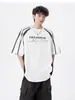 Camiseta Raglan Americana Masculina Verão Senso de Design Cachorro Bonito Motocicleta Cor Contrastante Manga Curta Listras Costura Solta Meia Manga