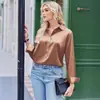 Blusa top feminina de cetim solta de manga longa, best-seller na Amazon europeia e americana, transfronteiriça