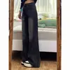 Calça Jeans Wide Leg com Barra Levemente Flare para Mulheres, Coleção Outono, Preto e Cinza, Cintura Alta Petite, Emagrecimento, Caimento Solto, Calça Longa, Tendência Transfronteiriça