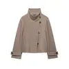 Comercio Exterior Otoño Nueva Llegada Estilo Europeo y Americano Moda Femenina Casual Holgado Chaqueta Abrigo Cruzada Negro Caqui Gris Oscuro
