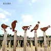 Silhueta de Cinco Pássaros Enferrujados Metal Jardinagem Ferro Pátio Jardim Parafusos Ornamento Decoração de Cerca Plástica Metabo