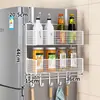 Prateleira de armazenamento lateral para geladeira de cozinha, montada na parede, multifuncional, multicamadas, para armazenar temperos e filme plástico
