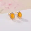 Pendientes Yilu de Plata de Ley S925 Chapados en Oro Ámbar Rojo Agua Rojo del Sur Moda Simples Elegantes Facetados Versátiles Joyería de Plata