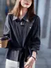 Blusa Casual Versátil Estilo Coreano 2026 Primavera Nova Moda Xadrez Patchwork Estiloso Falsa Peça Dupla Camisa de Manga Longa Tendência