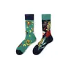 Calcetines de Moda Originales Asimétricos Estilo AB para Mujer Calcetines de Algodón de Verano Zhejiang Arte de Dibujos Animados Personalizado Calcetines de Algodón de Tubo Medio para Hombres y Mujeres