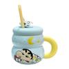 Taza de Crayon Shin-Chan con Tapa Taza de Agua de Cerámica para Mejor Amigo Linda Taza de Café para Oficina Hogar con Popote