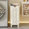 Cesto de Roupa Suja Dobrável com Rodas, Cesto de Roupa Ventilado de Grande Capacidade, Organizador de Roupas que Economiza Espaço para Casa, Branco/Creme