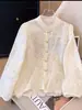 (Forrado) Novo top de manga comprida versátil com gola alta estilo chinês bordado em renda outono novo feminino slim fit