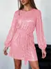 Vestido de Fiesta Nuevo de Primavera Versátil con Lentejuelas y Brillo, Cuello Diagonal y Estampado Dorado en Estilo Europeo y Americano para Mujer