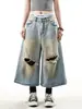 Jeans de Pierna Ancha Sueltos Rasgados de Cintura Alta Estilo Retro Americano para Mujer, Nuevo Estilo Verano 2026, Pantalones Cropped Versátiles, Delgados