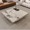 Mesa de centro retangular minimalista de luxo em rocha sinterizada estilo italiano com gavetas, formato quadrado, adequada para sala de estar, casa ou escritório, design elegante de piso.