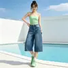 Nuevos jeans blancos de alta calidad, cropped, de pierna ancha, tiro alto para mujer, corte holgado, cubren la cadera, estilizan, adecuados para figuras petite, versátiles y casuales
