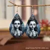Acrílico Lindo Dibujo Animado de Fantasma 2D Bruja Novia Halloween Forma de Gota de Agua Murciélago Estampado Pendientes Acero Inoxidable