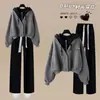 Moda Femenina Coreana de Moda para Otoño e Invierno Nuevo Estilo Sudadera con Capucha de Dos Piezas Falsas Suelta Pantalones de Pierna Ancha Conjunto Casual de Dos Piezas