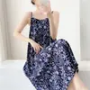 Camisola de Alça Fina de Algodão e Seda Pônei Vermelho para Mulheres, Fina de Verão, Comprimento Médio, Fresca e Respirável, Roupa de Casa, Vestido de Férias