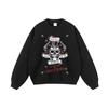 Suéter com capuz estampado com grafite de caveira retrô europeia e americana, masculino e feminino, street nacional, tendência, lavagem pesada, gola redonda, moletom com capuz