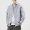 Nova Camisa Listrada de Manga Longa para Homens Outono 2026, Modelagem Solta, Tamanho Grande, Gola Ponta, Camisa 100% Algodão, Jaqueta Moderna Masculina