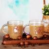 Caneca de café com padrão do Papai Noel, alça colorida com glitter, caneca de Natal, copo de água de vidro, caneca de leite, caneca de suco, caneca de chá verde
