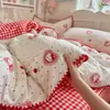 Lençol e fronha de gaze plissada com ponto triangular, conjunto de cama com lençol de elástico estilo cartoon feminino, conjunto de quatro peças, conjunto de três peças para pessoa solteira